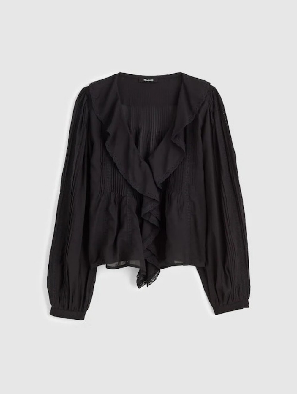 NWT Madewell Lace-Insert Ruffled Pintuck Long-Sleeve Top Size L - Picture 2 of 7